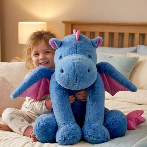 ARELUX Large Dragon Stuffed Animal Plush Toy Cute Blue Pterosaur Plushie Giant Fuzzy Dinosaur Pillow for Cuddling 50in Length 33in Sitting Height Soft Plush Gift for Friends Family - Image 1