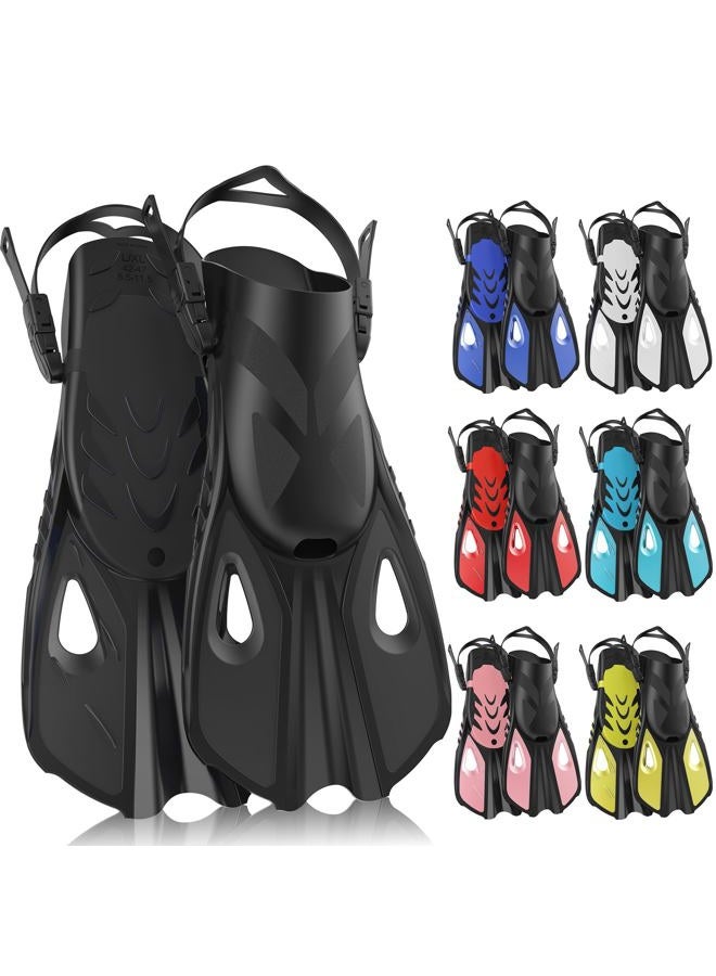MELUMILU Snorkel Fins, Swim Fins Travel Size Short Adjustable for Snorkeling Diving Adult Men Women Open Heel Swimming Flippers - Image 1
