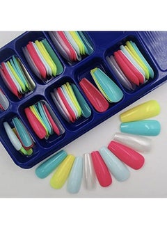 LifexTol 100Pc Mixed Colored Coffin Press On Nails Long Ballerina Shape Artificial Fingernails Fake Nails Acrylic False Nail Art Tips Women Girls Nail Decor  - Image 1