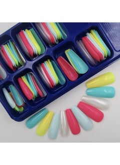 LifexTol 100Pc Mixed Colored Coffin Press On Nails Long Ballerina Shape Artificial Fingernails Fake Nails Acrylic False Nail Art Tips Women Girls Nail Decor  - Image 2