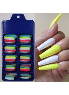 LifexTol 100Pc Mixed Colored Coffin Press On Nails Long Ballerina Shape Artificial Fingernails Fake Nails Acrylic False Nail Art Tips Women Girls Nail Decor  - Image 5