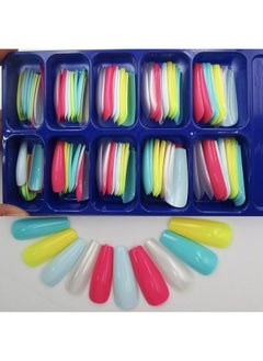 LifexTol 100Pc Mixed Colored Coffin Press On Nails Long Ballerina Shape Artificial Fingernails Fake Nails Acrylic False Nail Art Tips Women Girls Nail Decor  - Image 3
