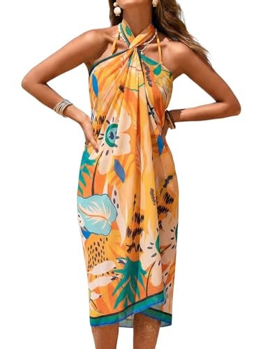 Herseas Women's Bathing Suit Cover Up High Slit Chiffon Wraps One Size Swimsuit Coverups 2026 Summer Tropical Floral Print Sheer Sarong Chic Flattering Resort Outfits Teen Girls - Image 5