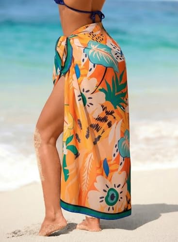 Herseas Women's Bathing Suit Cover Up High Slit Chiffon Wraps One Size Swimsuit Coverups 2026 Summer Tropical Floral Print Sheer Sarong Chic Flattering Resort Outfits Teen Girls - Image 2