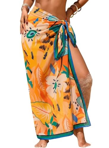 Herseas Women's Bathing Suit Cover Up High Slit Chiffon Wraps One Size Swimsuit Coverups 2026 Summer Tropical Floral Print Sheer Sarong Chic Flattering Resort Outfits Teen Girls - Image 1