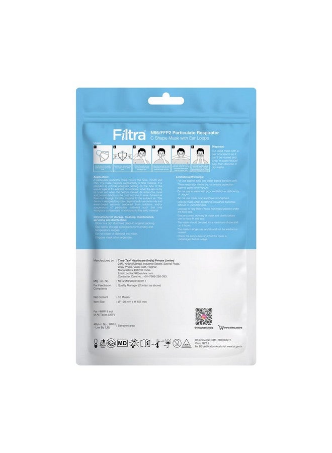 Filtra Filtra® N95 Mask with Ear Loops | Black | FFP2 Mask with Ear Loops | BIS Certified | 5 Layer & Thick Ear Loops | High Filtration | Enhanced Courier Packing | 2 x Zip Lock Travel Pouches of 10 Masks - Image 3