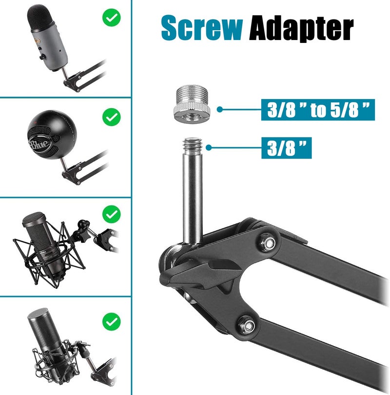 IRONTREE GLEAM Boom Arm Microphone Mic Stand for Blue Yeti HyperX QuadCast SoloCast Snowball Fifine Shure SM7B and other Mic, Medium - Image 4