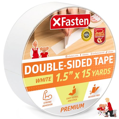 XFasten Double Sided Tape, Removable, 1.5-Inch by 15-Yards, Single Roll, Double Sided Adhesive Tape for Arts and Crafts, Woodworking, and Holding Down Carpets - Residue-Free - Image 1