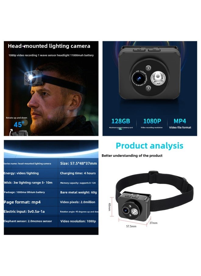 Generic - D8 High-definition Camera Head Mounted Lighting Video Record-Color:D8 Black Complete Set (no Memory) - Image 1