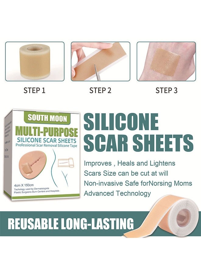 SOUTH MOON - Multi Purpose Silicone Scar Sheets Professional Scar Removal Silicone Tape Effectively Beautify Scars, Remove Burn Scars and Gel Painless Tape Roll - Image 1