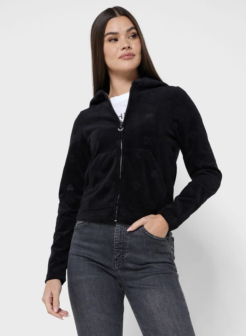 HUGO Zip Through Printed Hoodie