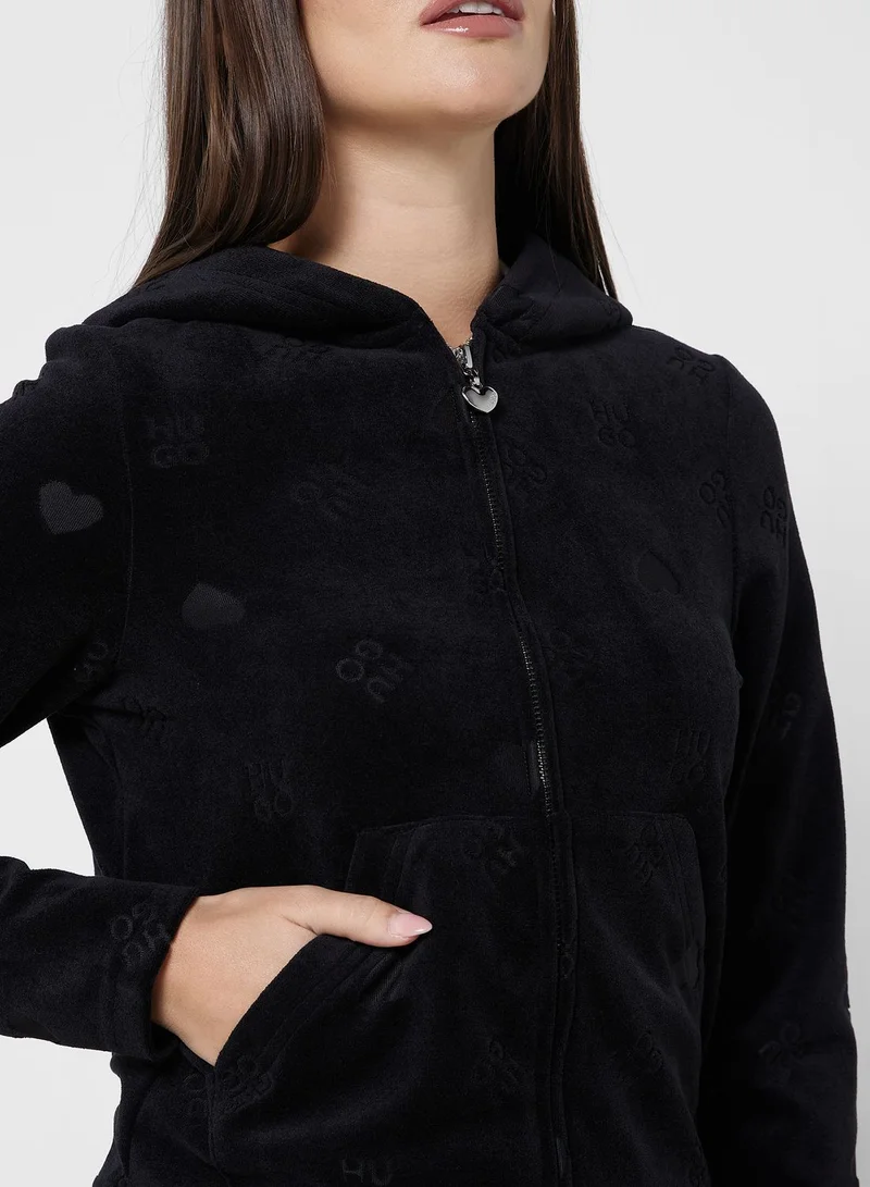 HUGO Zip Through Printed Hoodie