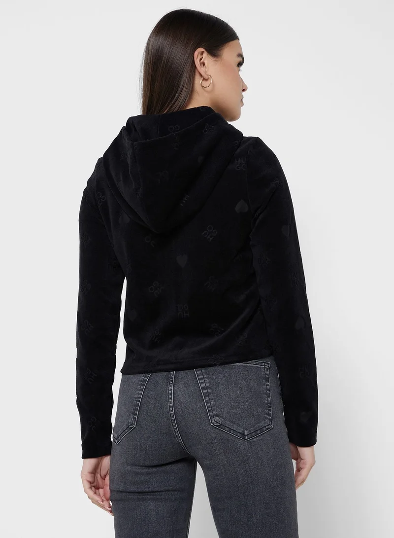 HUGO Zip Through Printed Hoodie