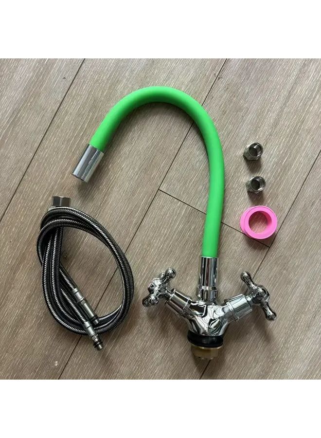 Green Kitchen Sink Faucet With 23.62inch Hose G1 2 Hot Cold Water Swivel Spout - Image 1