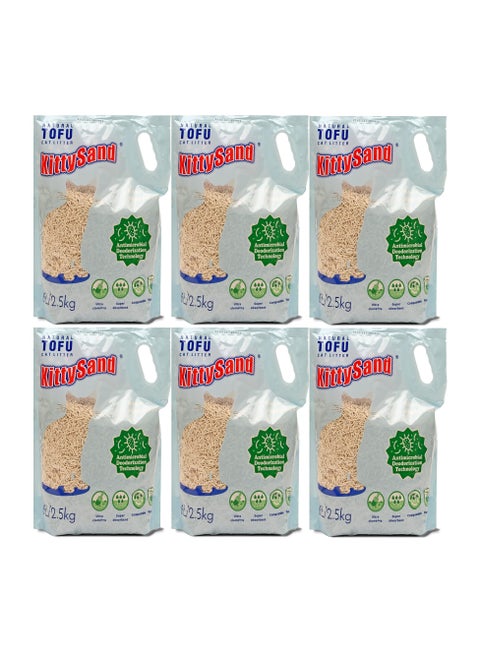 Natural Tofu, Premium Quality, Plant-based, Flushable Clumping Cat Litter Pellets 6L/2.5kg - Pack of 6
