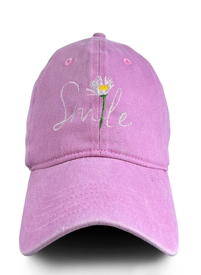 RLQWTKV Smile Flower Baseball Cap 3D Embroidered Hats for Women Adjustable Summer Sun Hat Pink - Image 1