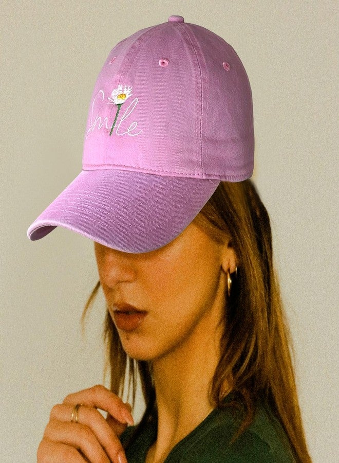 RLQWTKV Smile Flower Baseball Cap 3D Embroidered Hats for Women Adjustable Summer Sun Hat Pink - Image 2