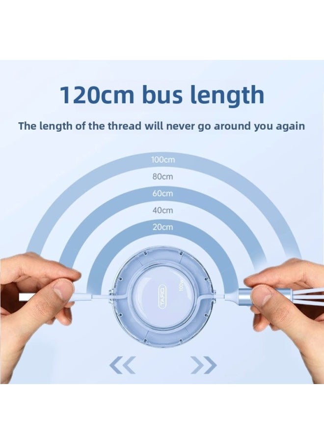 Generic - [100W Super Fast Charge] Three-in-One Data Cable Telescopic One-to-Three Charger Cable Applicable To For Apple For Huawei Security-Color:Sakura Pink [100w Super Fast Charge] 99% Full In 28 Minutes◆Upgraded Glue Version◆1 Pack - Image 1