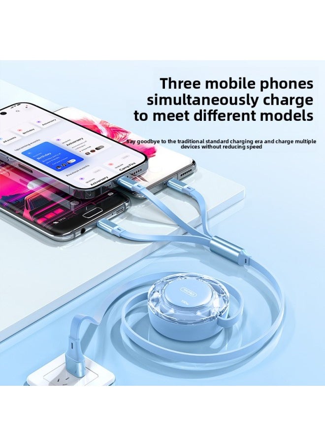 Generic - [100W Super Fast Charge] Three-in-One Data Cable Telescopic One-to-Three Charger Cable Applicable To For Apple For Huawei Security-Color:Sakura Pink [100w Super Fast Charge] 99% Full In 28 Minutes◆Upgraded Glue Version◆1 Pack - Image 1