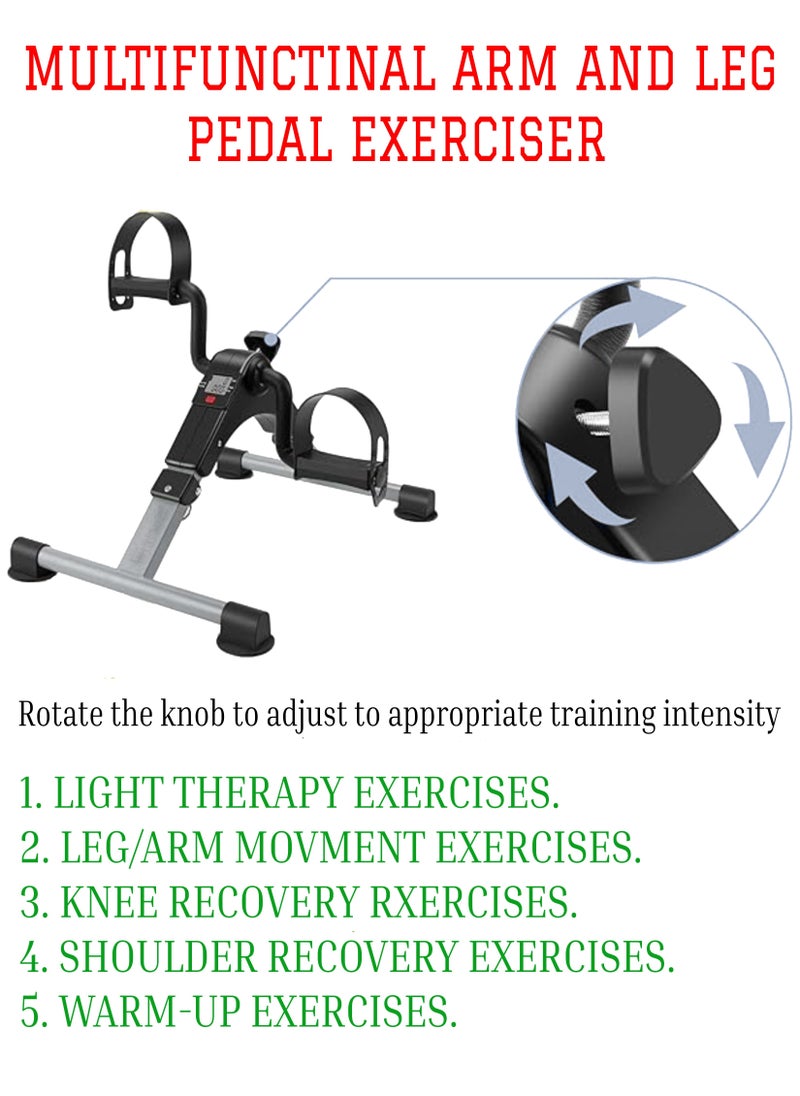 Arm and Leg Multipurpose Pedal Exerciser: Variable resistance, nonslip feet holder; adjustable home fitness equipment with dual function and digital display