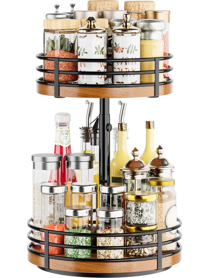 OVICAR Lazy Susan Turntable Organizer Adjustable - 2 Tier Wood Rotating Spice Rack 12 Inch Lazy Susan for Kitchen Countertop Cabinet Pantry Cupboard Dining Table Bathroom Coffee Bar Home Storage - Image 1
