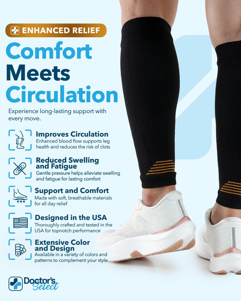 Doctor's Select 2 Pairs Copper Calf Compression Sleeve - Compression Calf Sleeves Men, Compression Sleeves for Men Leg, Shin Splint Compression Sleeve, Black with Copper - Image 2