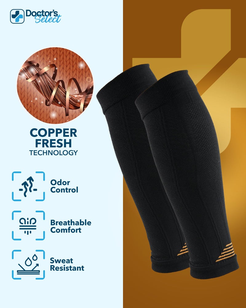 Doctor's Select 2 Pairs Copper Calf Compression Sleeve - Compression Calf Sleeves Men, Compression Sleeves for Men Leg, Shin Splint Compression Sleeve, Black with Copper - Image 3