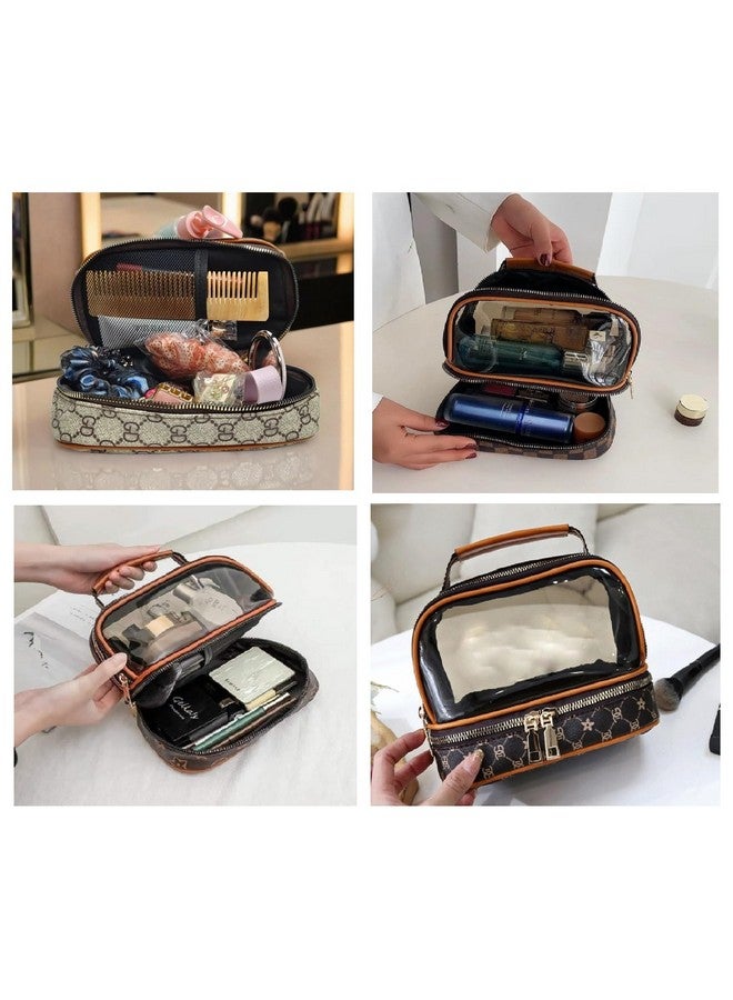 KARTUNBOX Makeup Bag Double Layer Waterproof Travel Cosmetic Case Make up Organizer, Clear PVC and Straw Pouch - Image 3