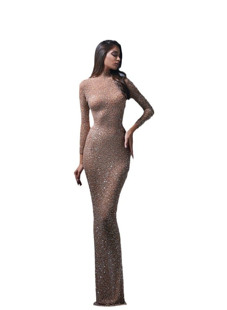 general 2024 Spring New European and American Women's Party Evening Dress Femininity Long Celebrity Mesh Sequin Dress - Image 1