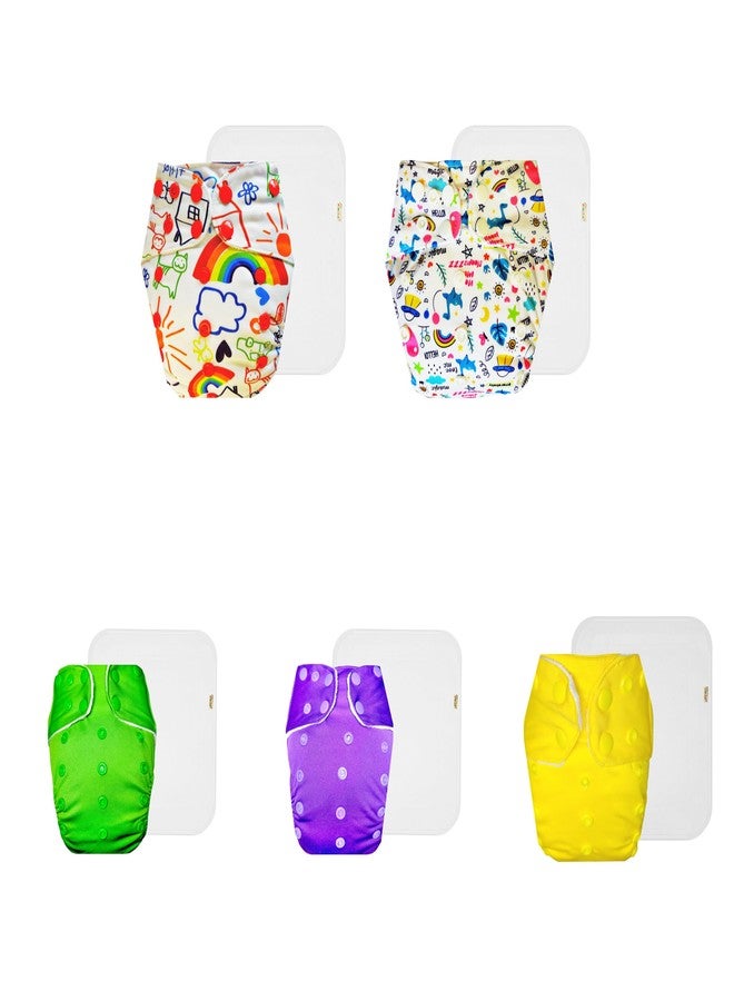 Dumbledo Premium Cloth Diaper with Cotton Insert (Pack of 5) | Soft & Gentle | Leakproof | Adjustable Snaps | Designed by Moms | 3 Months - 3 Years | Unisex Baby - Image 1