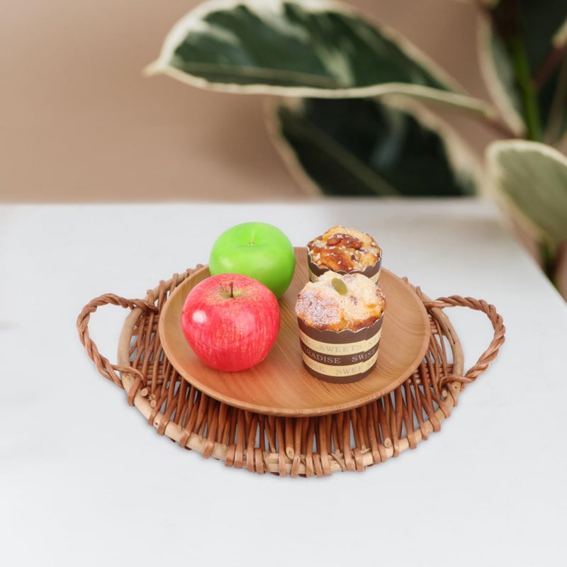 Handmade Willow Snack Tray Round Serving Plate for Desserts and Fruits Storage Basket - Image 3