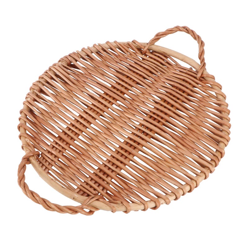 Handmade Willow Snack Tray Round Serving Plate for Desserts and Fruits Storage Basket - Image 2