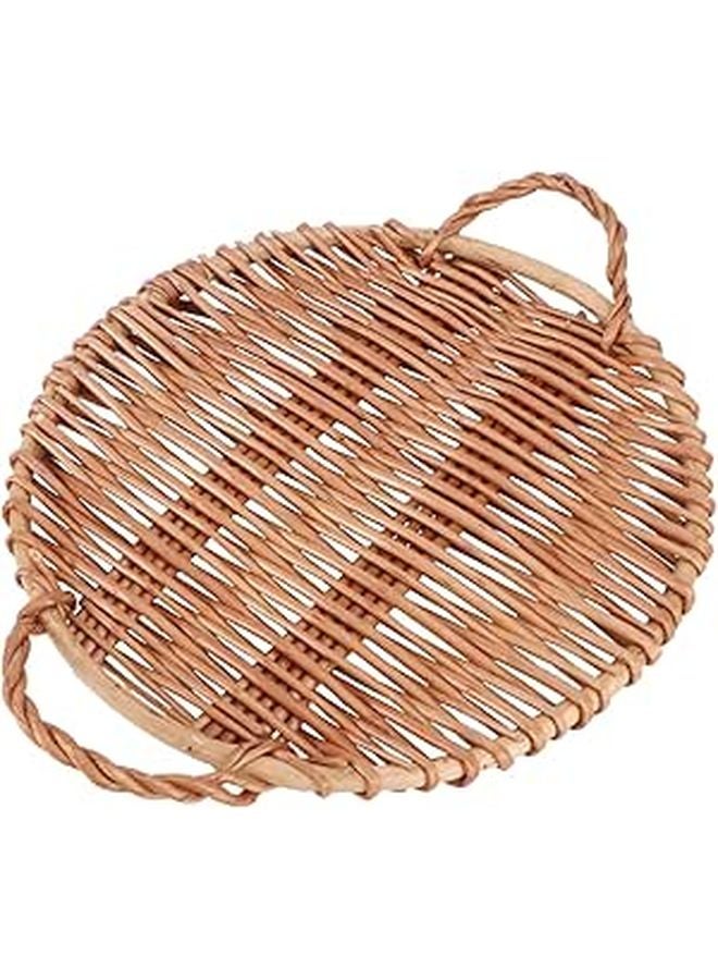 Handmade Willow Snack Tray Round Serving Plate for Desserts and Fruits Storage Basket - Image 1