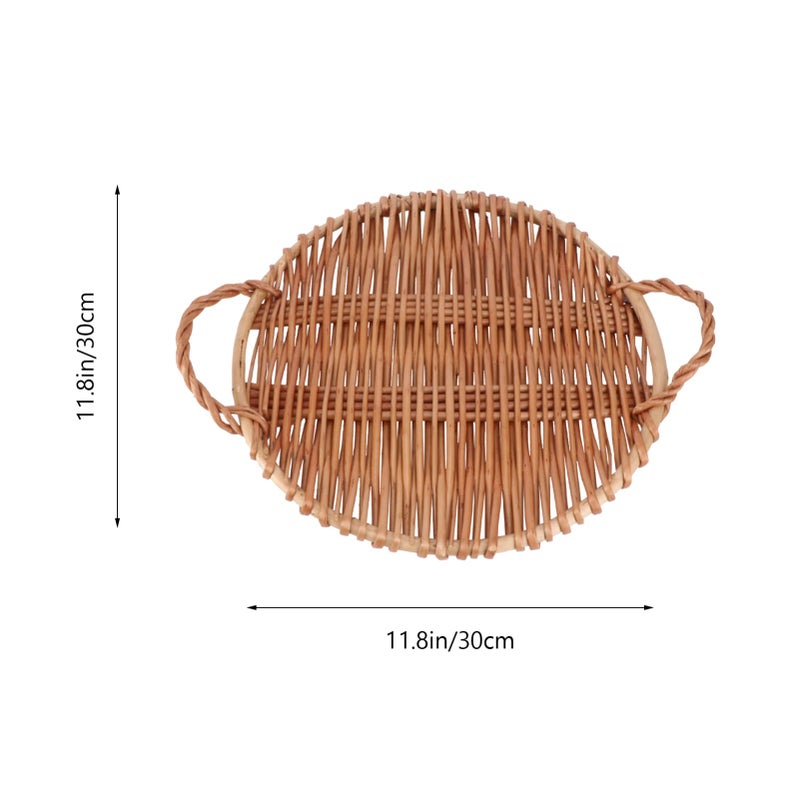 Handmade Willow Snack Tray Round Serving Plate for Desserts and Fruits Storage Basket - Image 4
