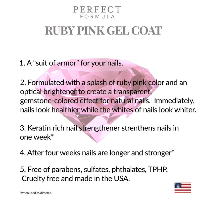 Perfect Formula Ruby Pink Gel Coat - Nail Strengthener, Keratin Nail Treatment, Gemstone Pink Gel Nail Polish - Nail Strengthener for Damaged Nails - Made In The USA .60 fl oz. - Image 3