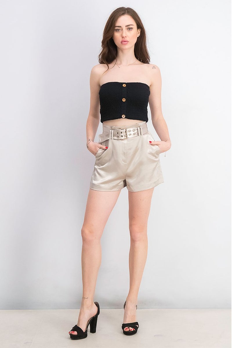 Marciano Women Metallic Belted Shorts, Gold - Image 4