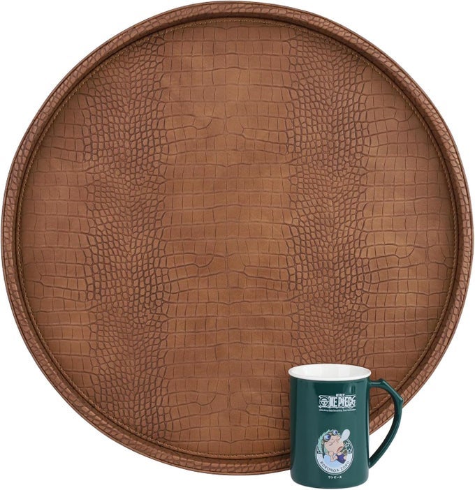 Extra Large Round Serving Tray 20 Elegant Oversized Faux Leather Circle Ottoman Table Tray Serve Tea Coffee Breakfast in Bedroom Living Room Kitchen Brown