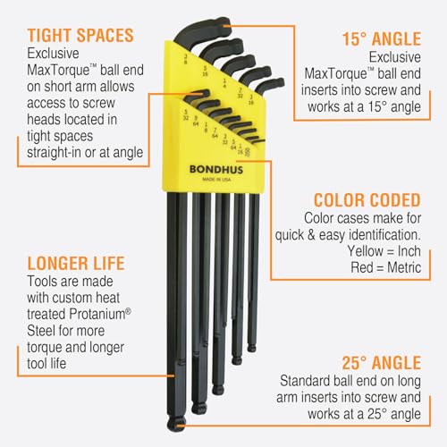 Bondhus 67037 Stubby Double Ball End L-Wrench Set with ProGuard Finish and Extra Long Arm, 13 Piece - Image 2