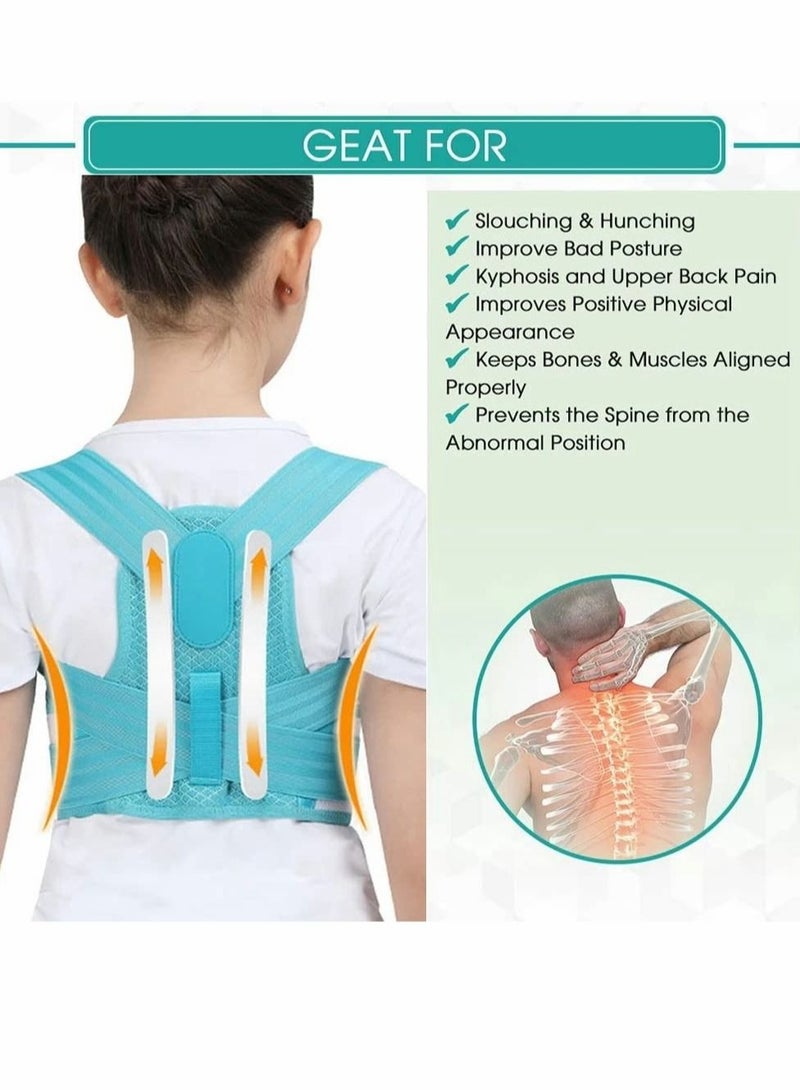 Captaintech Back Brace, Posture Corrector, Relieve Back Pain Adjustable Upper Back Race Spinal Support With Soft Shoulder Pads (M, Blue) - Image 3