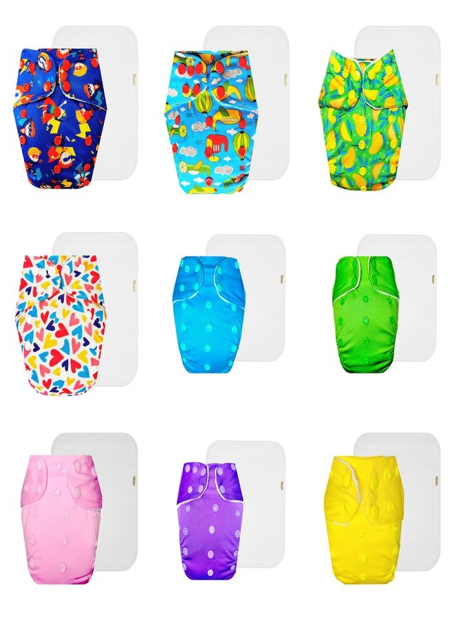 Dumbledo Premium Cloth Diaper with Cotton Insert (Pack of 9) | Hypoallergenic | Reusable & Washable | Adjustable Snaps | Ideal for Toddlers | 3 Months - 3 Years | Unisex Baby - Image 1