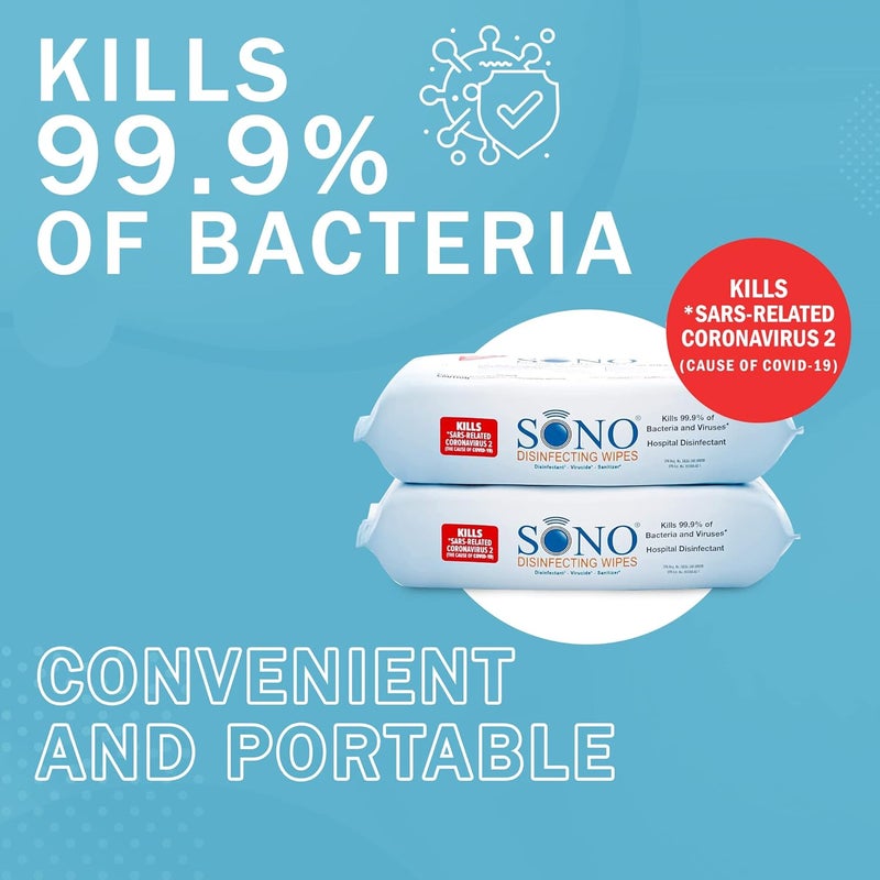 SONO Disinfecting Wipes - 160 Count (Pack of 2) + Sanitizer, Medical-Grade, Alcohol-Free, No Bleach, Gentle & Effective Multi-Surface Cleaning Solution, Larger Sheets - Image 4