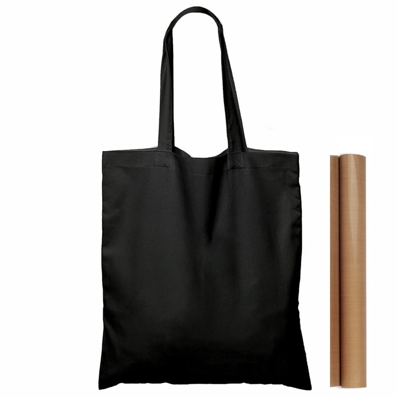 NPBAG 5 Pack 15'' X 16'' Black Cotton Tote Bags, Lightweight Blank Bulk Cloth bags with 1pc of PTFE Teflon Sheet - Image 1