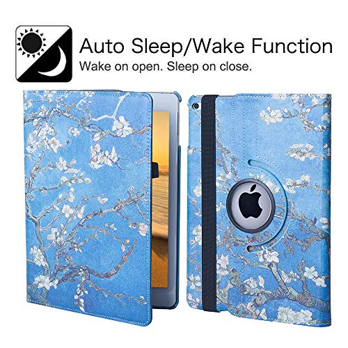 LXS New Case for iPad 9.7 inch 2018 2017/ iPad Air 2 Case - 360 Degree Rotating Stand Protective Cover Smart Case with Auto Sleep/Wake for Apple iPad 5th/6th Generation (Blossom) - Image 4