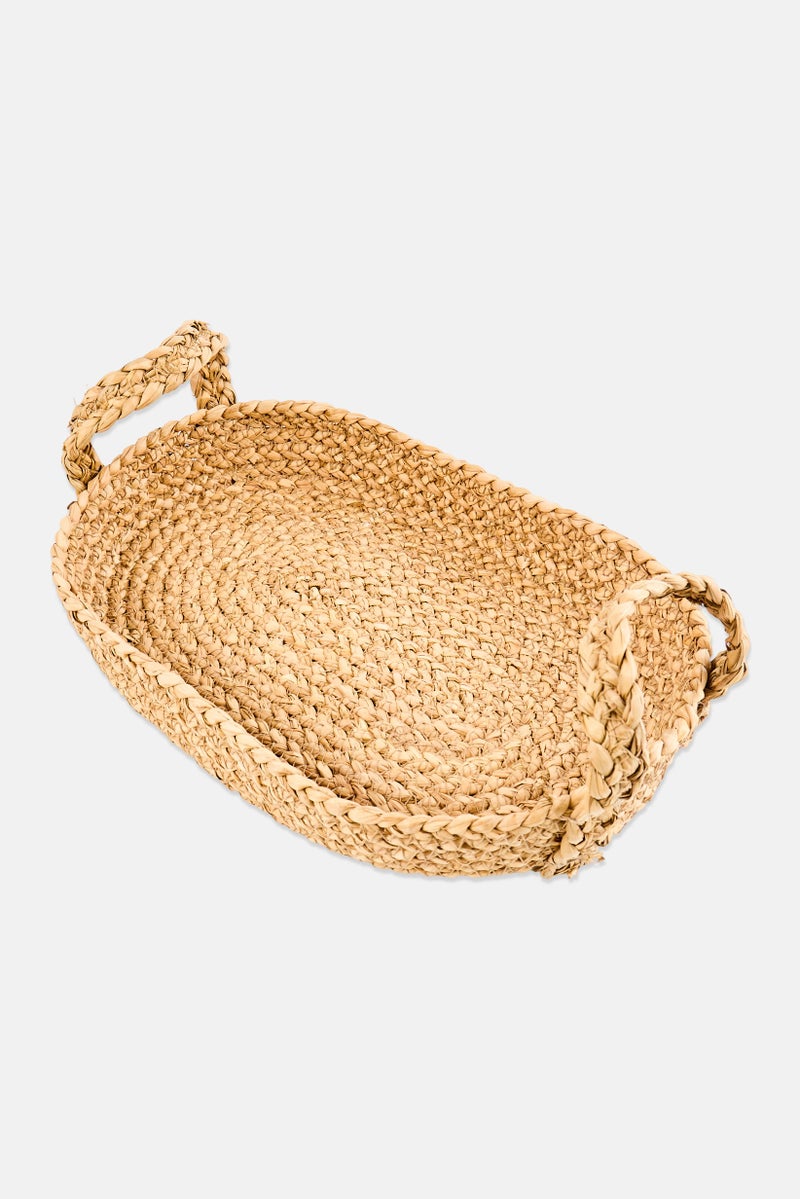 Muy Mucho Oval Rush Serving Trays with Handles, Tan - Image 1