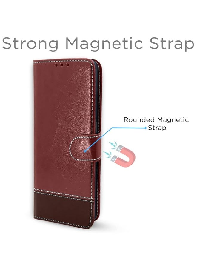 Generic - Oneplus 5T Flip Cover | Dual-Tone PU Leather Finish | Wallet Style & Stand | Magnetic Flip Case for Oneplus 5T (Brown & Coffee) - Image 1