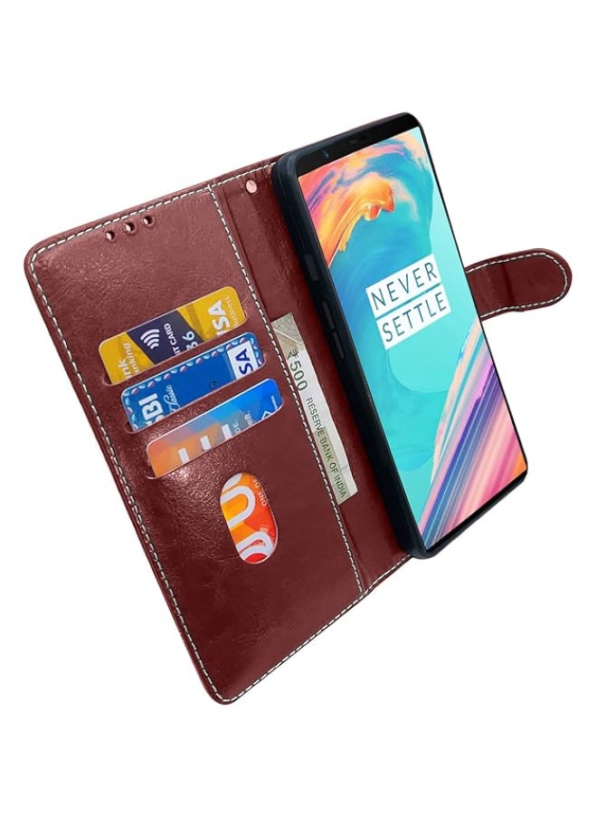 Generic - Oneplus 5T Flip Cover | Dual-Tone PU Leather Finish | Wallet Style & Stand | Magnetic Flip Case for Oneplus 5T (Brown & Coffee) - Image 1