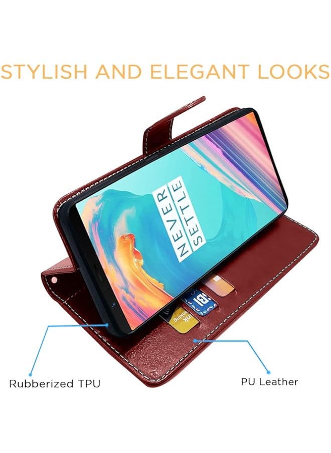 Generic - Oneplus 5T Flip Cover | Dual-Tone PU Leather Finish | Wallet Style & Stand | Magnetic Flip Case for Oneplus 5T (Brown & Coffee) - Image 1