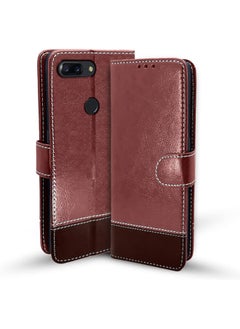 Oneplus 5T Flip Cover | Dual-Tone PU Leather Finish | Wallet Style & Stand | Magnetic Flip Case for Oneplus 5T (Brown & Coffee)