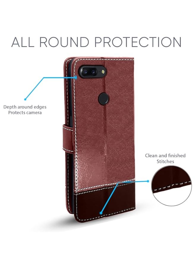 Generic - Oneplus 5T Flip Cover | Dual-Tone PU Leather Finish | Wallet Style & Stand | Magnetic Flip Case for Oneplus 5T (Brown & Coffee) - Image 1