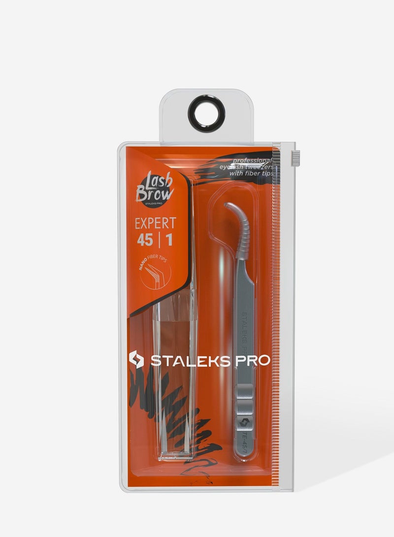 STALEKS PRO Professional eyelash tweezers with fiber tips EXPERT 45 | TYPE 1 (curved) - Image 4